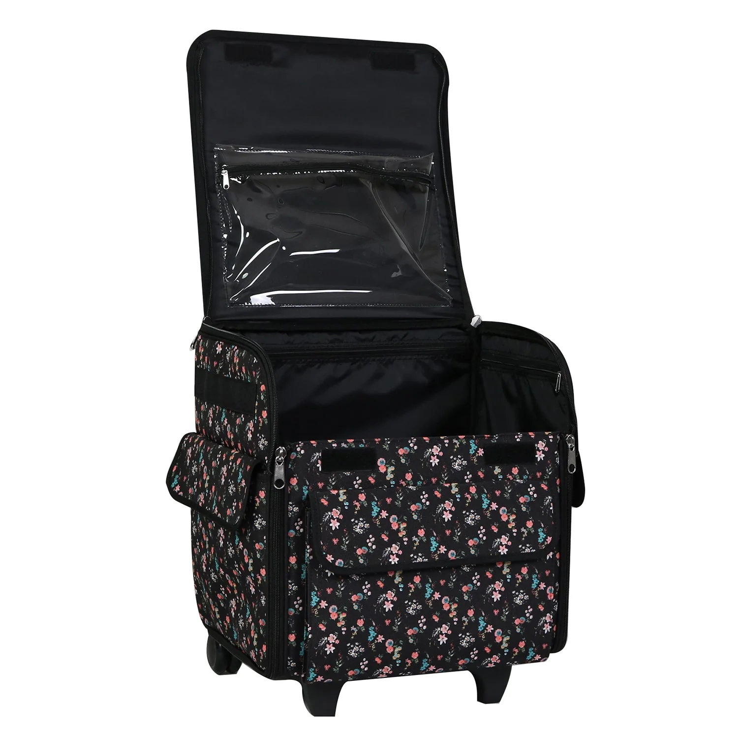 Collapsible Rolling Serger Machine Case, Black Floral - Image 7