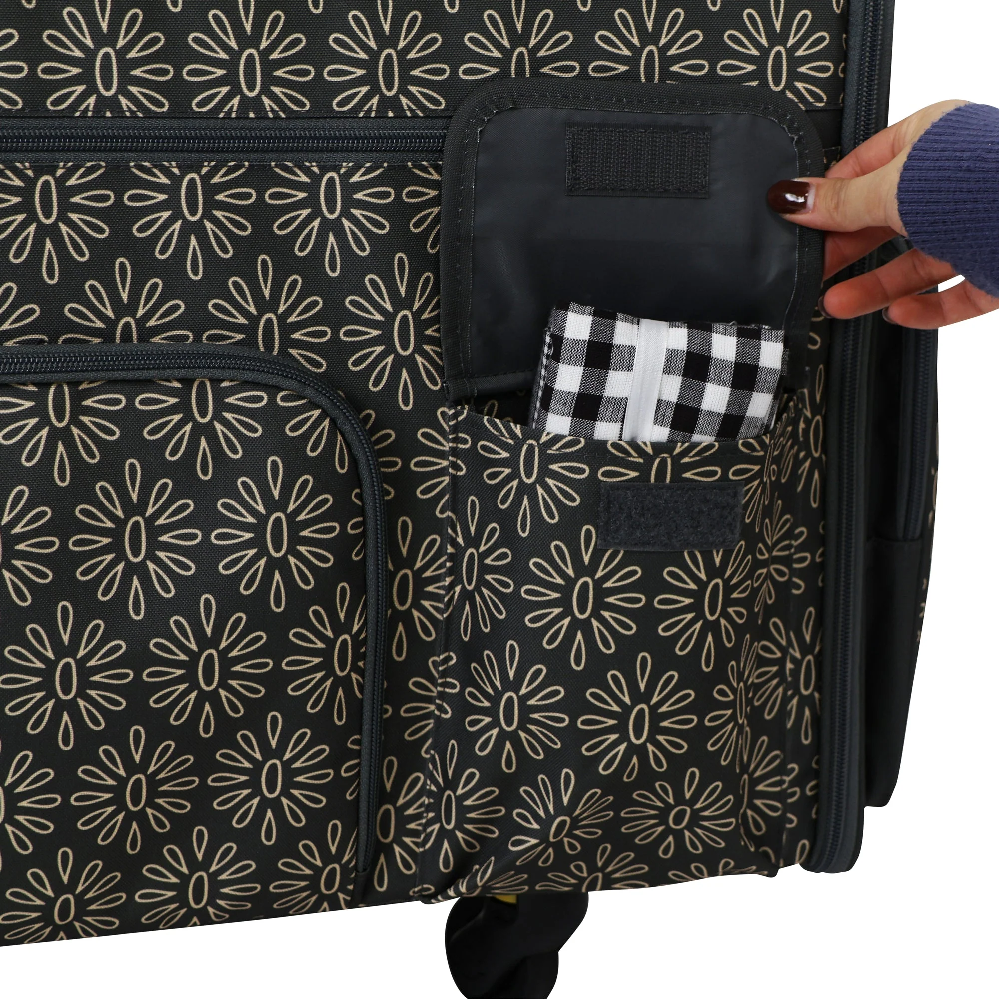 Everything Mary Flat Top XL 4 Wheel Collapsible Rolling Sewing Machine Storage Case, Tan Floral - Image 10
