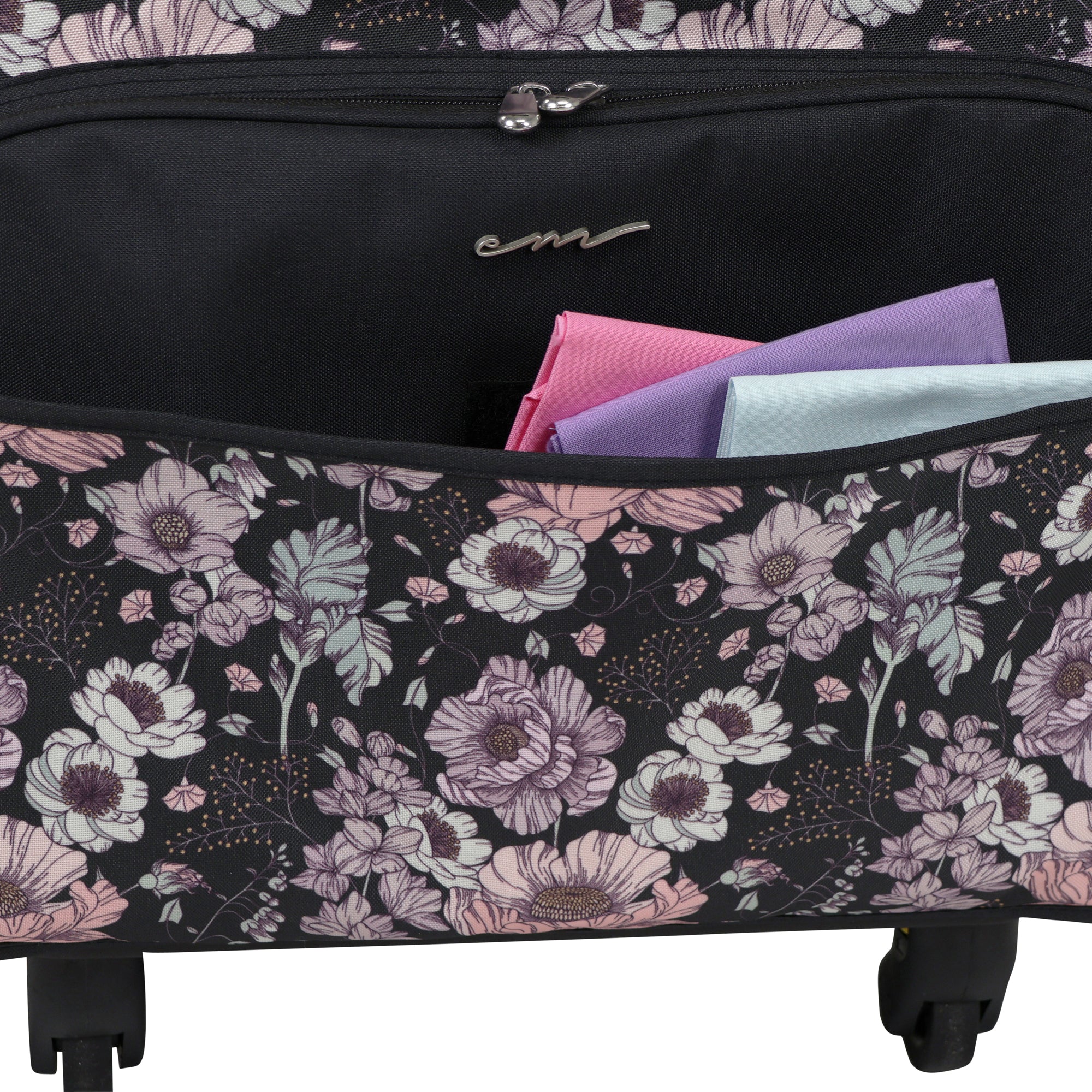 Everything Mary XL 4 Wheel Collapsible Rolling Sewing Machine Storage Case, Pink Floral - Image 14