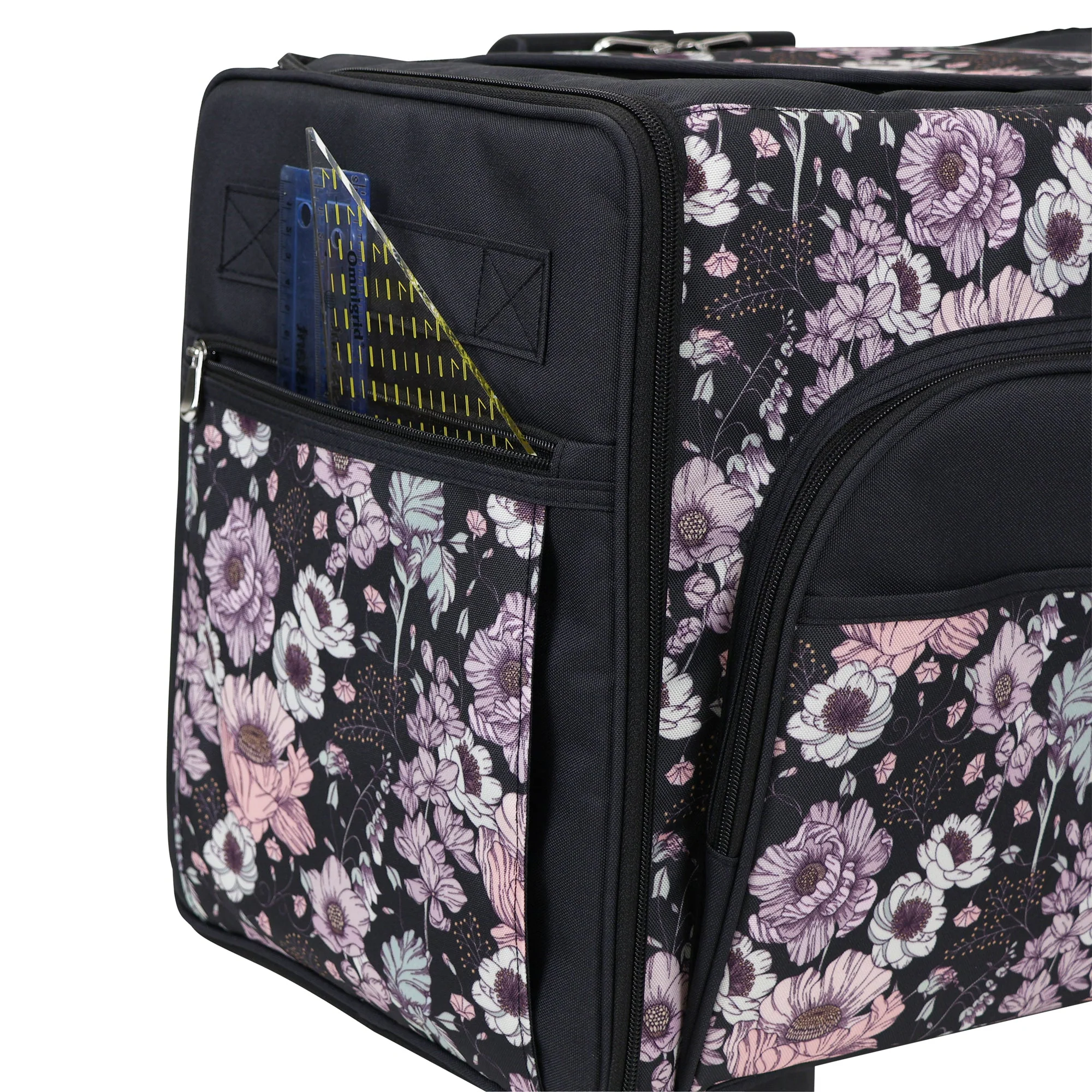 Everything Mary XL 4 Wheel Collapsible Rolling Sewing Machine Storage Case, Pink Floral - Image 16