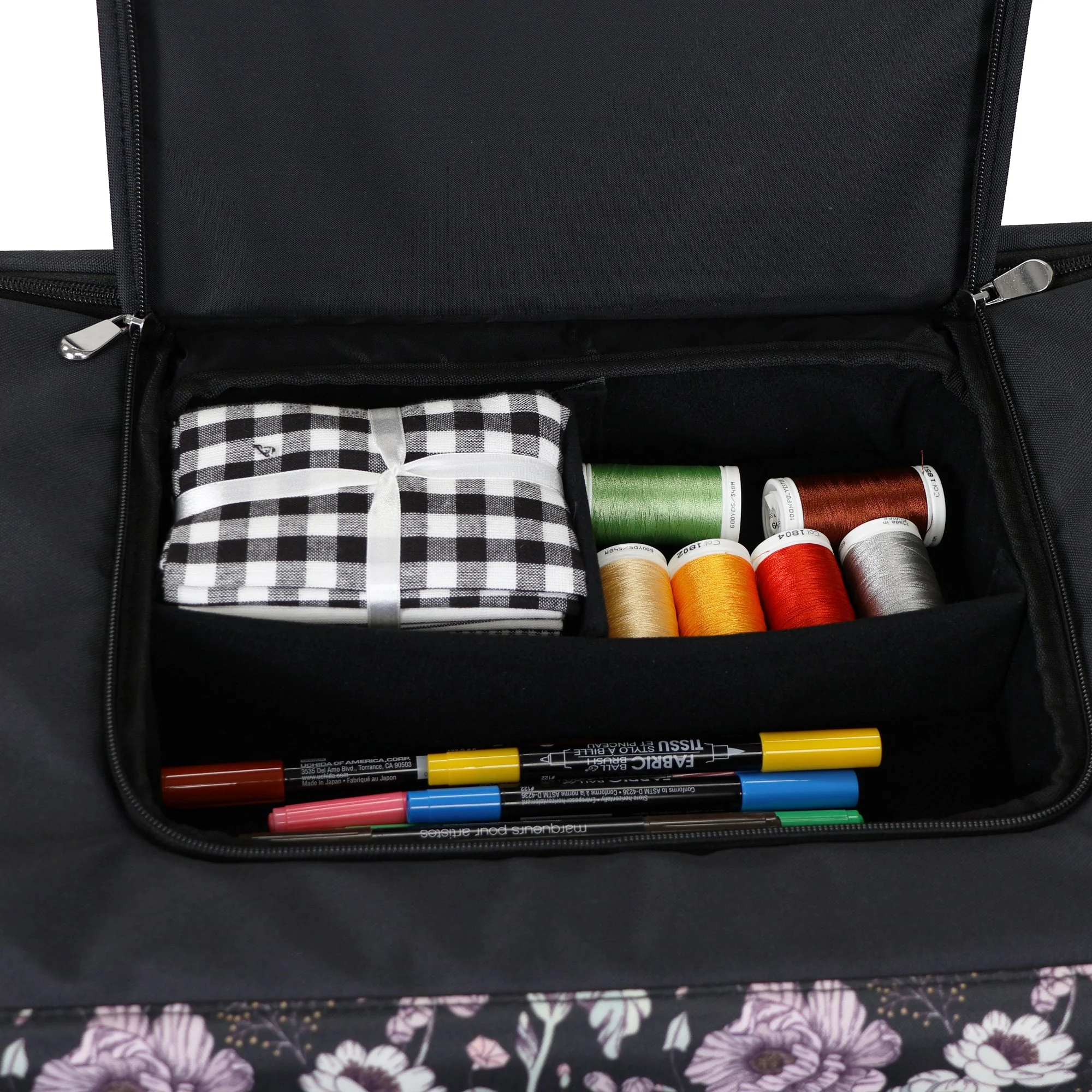 Everything Mary XL 4 Wheel Collapsible Rolling Sewing Machine Storage Case, Pink Floral - Image 17