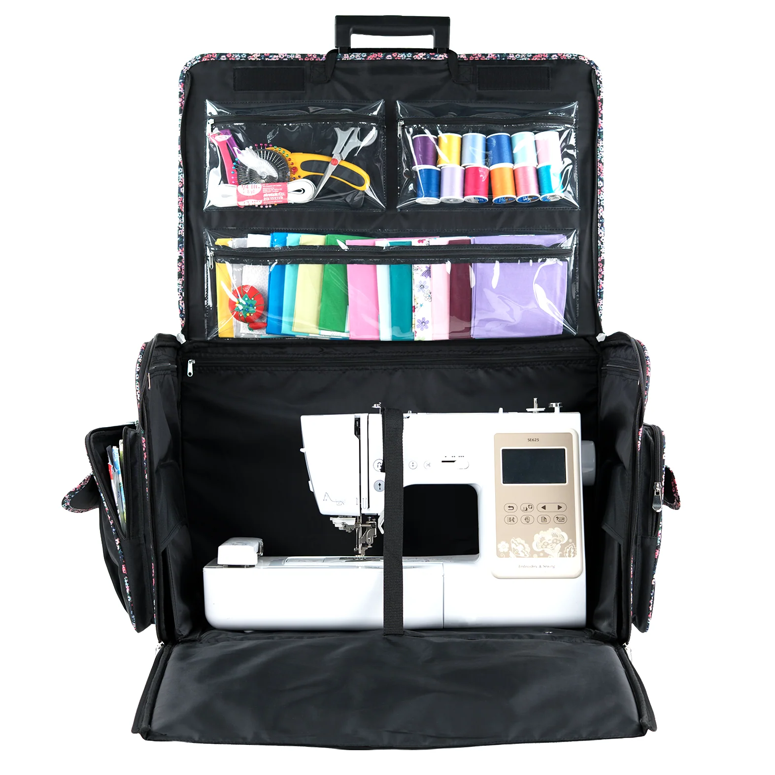 Everything Mary XXL 4 Wheel Collapsible Rolling Sewing Machine Storage Case, Black Floral - Image 5