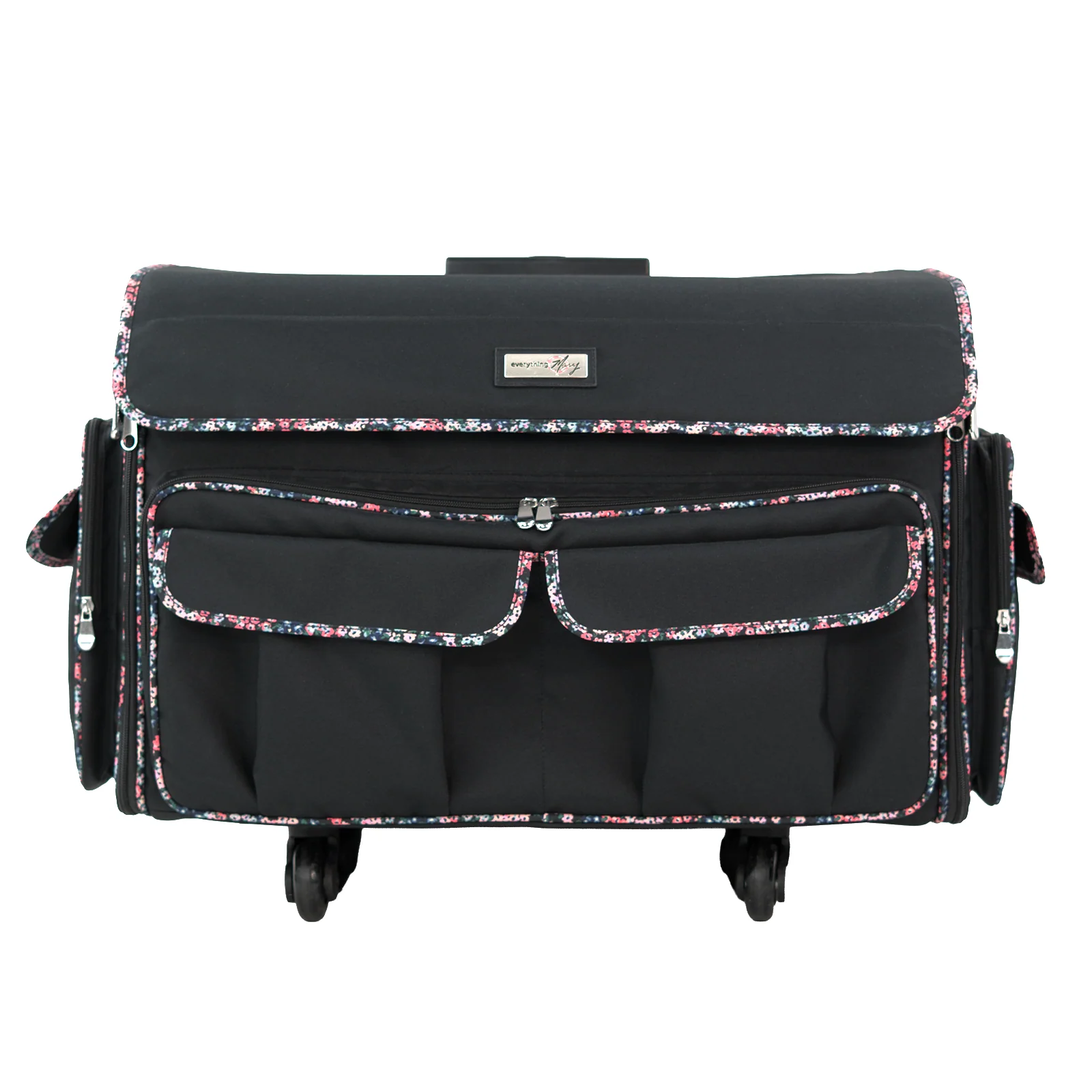 Everything Mary XXL 4 Wheel Collapsible Rolling Sewing Machine Storage Case, Black Floral - Image 9