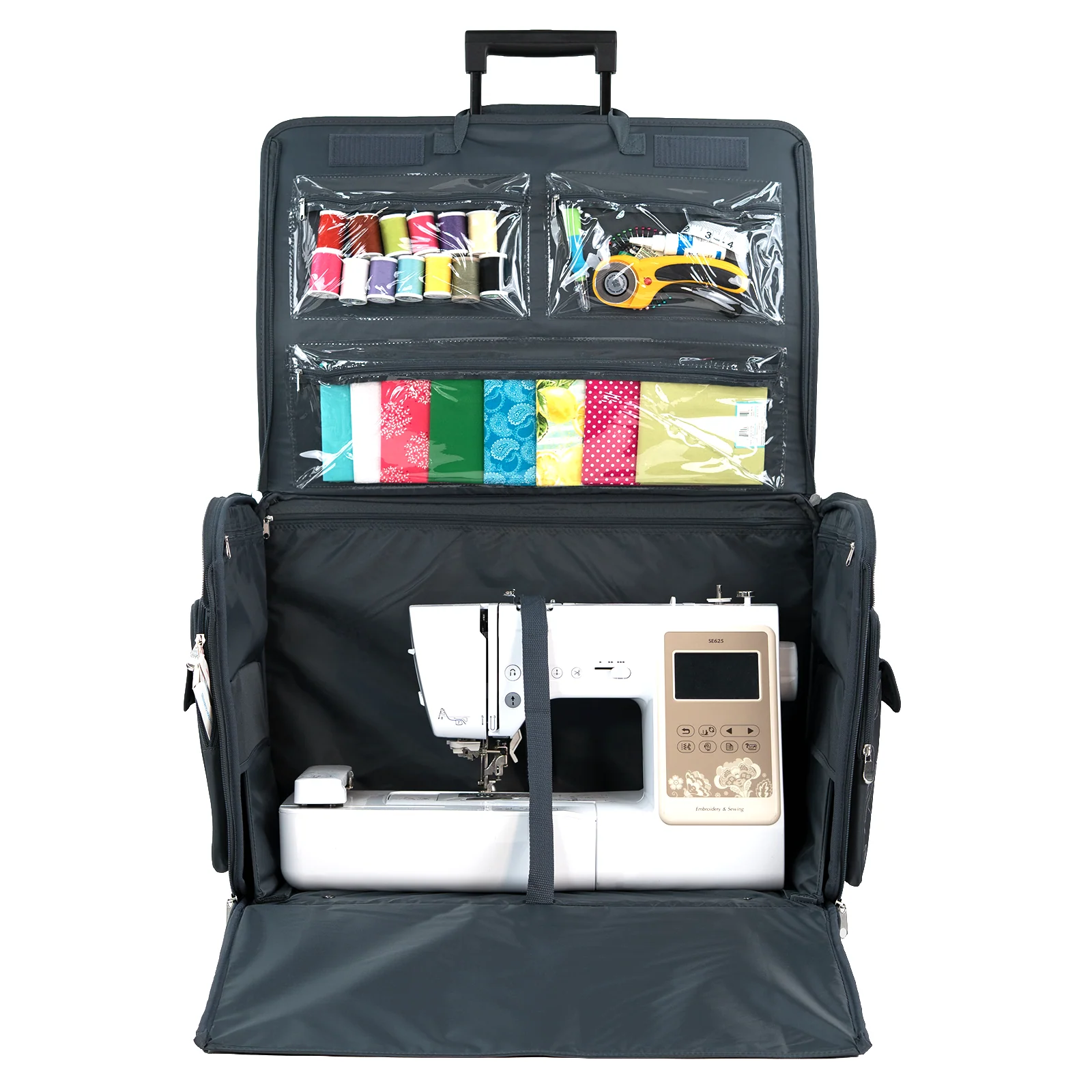 Everything Mary XXL 4 Wheel Collapsible Rolling Sewing Machine Storage Case, Grey Floral - Image 3