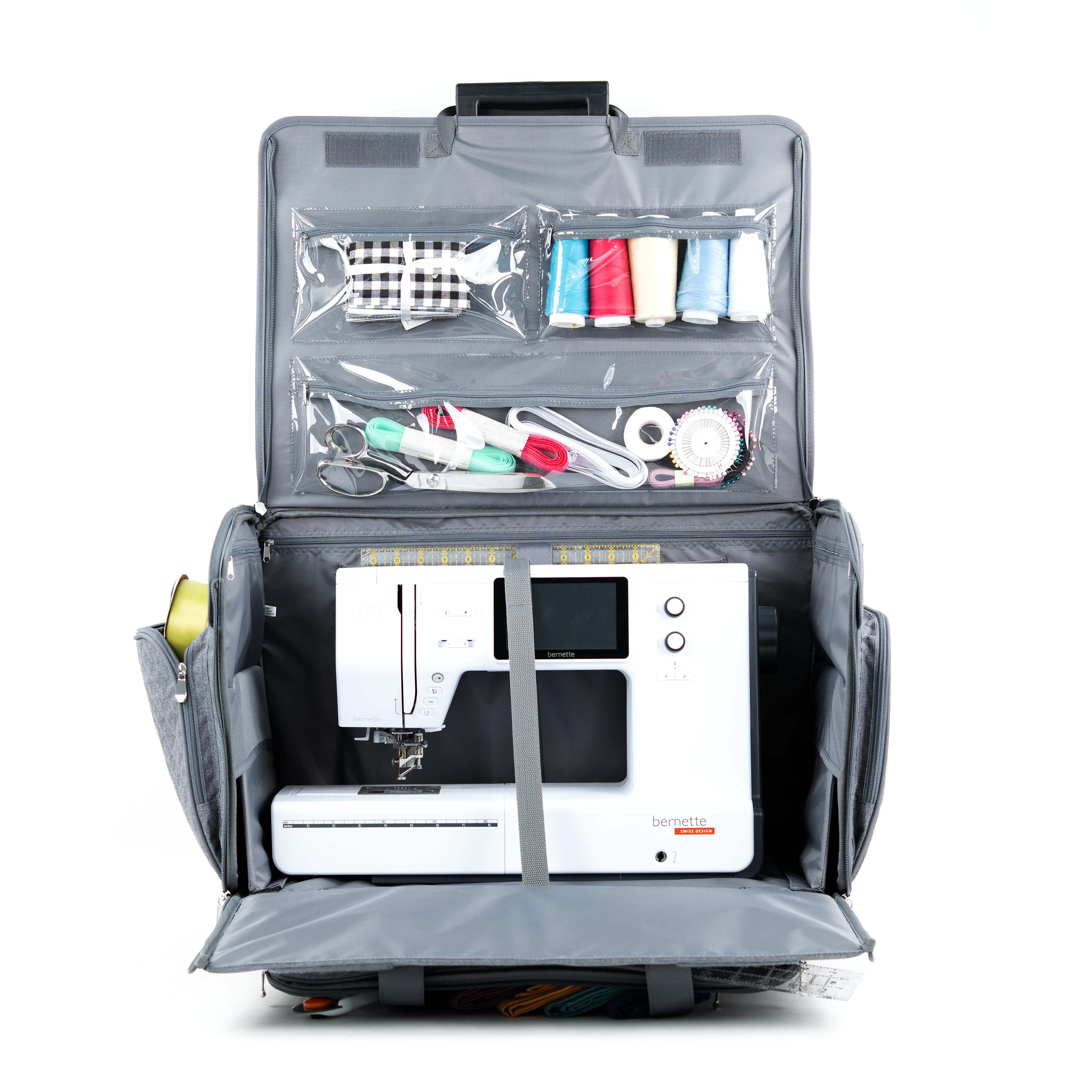 Everything Mary XXL 4 Wheel Collapsible Rolling Sewing Machine Storage Case, Grey Quilted - Image 7