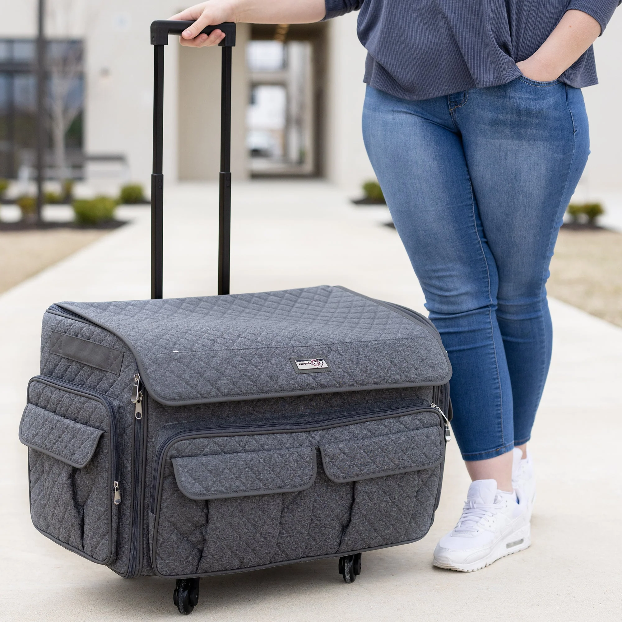Everything Mary XXL 4 Wheel Collapsible Rolling Sewing Machine Storage Case, Heather Grey - Image 8