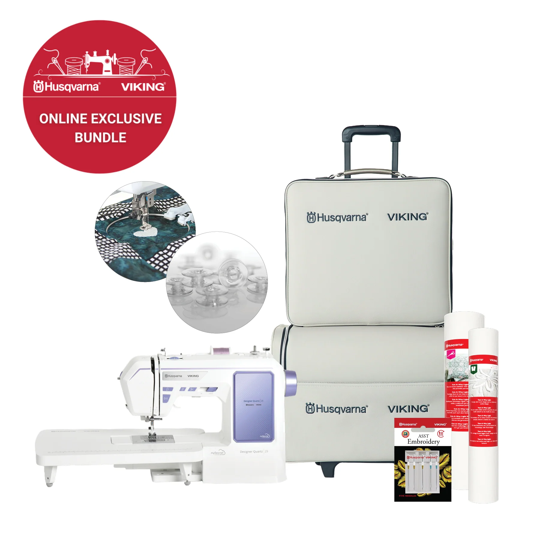 HUSQVARNA® VIKING® DESIGNER QUARTZ™ 29 Sewing & Embroidery Machine Bundle
