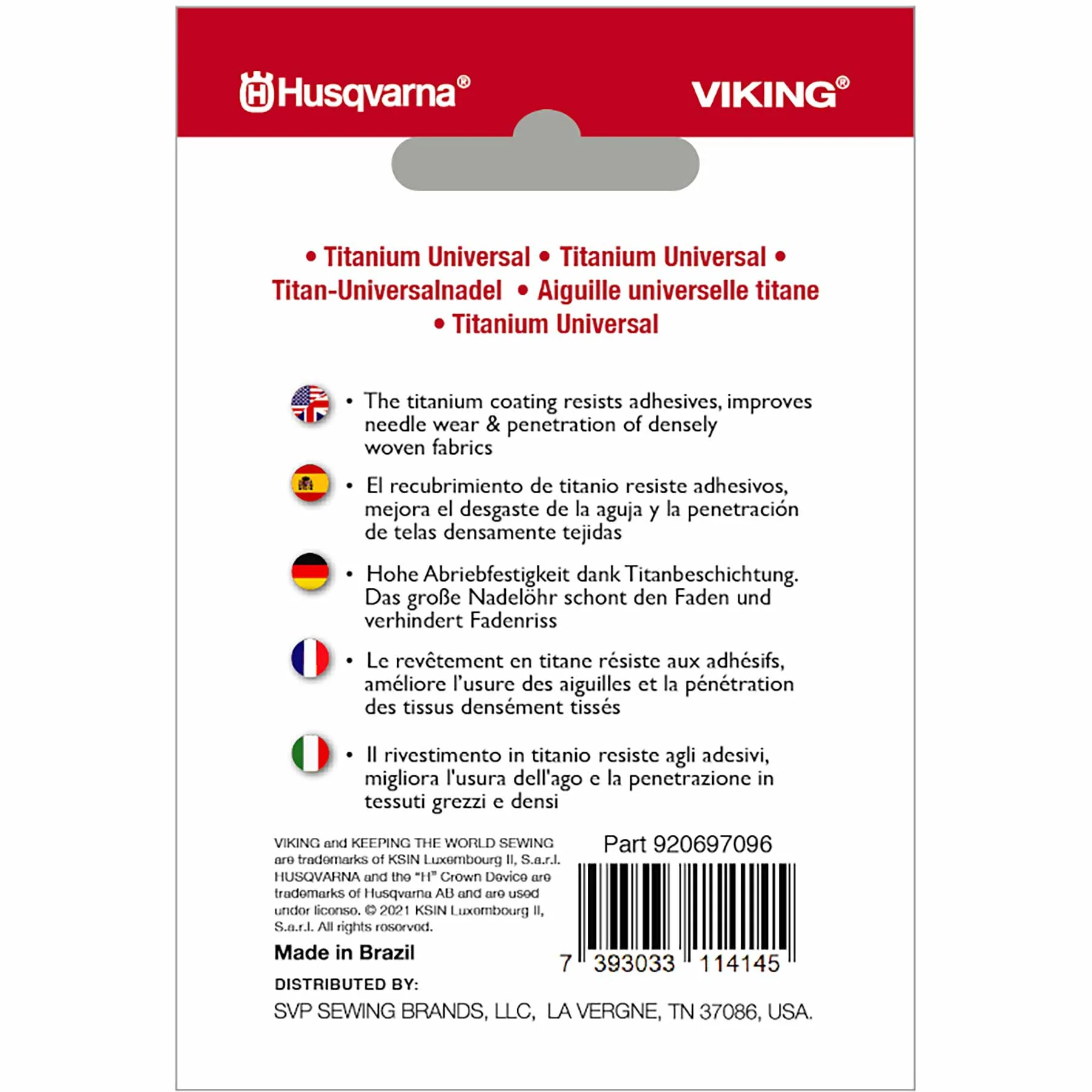 HUSQVARNA® VIKING® Titanium Universal Needles Size 80/12 5-Pack - Image 2