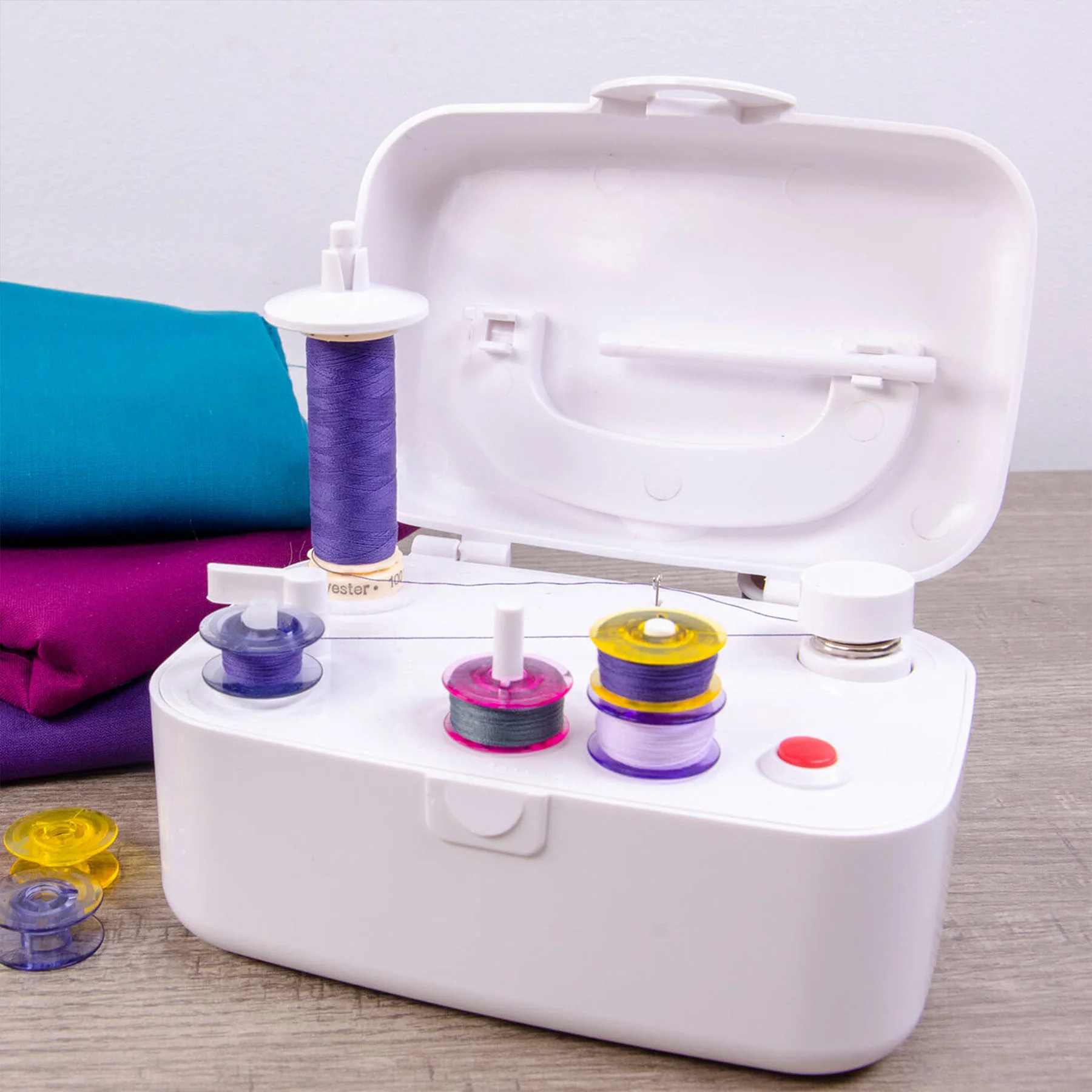 PFAFF® Bobbin Winder with Violet Bobbins Bundle - Image 2