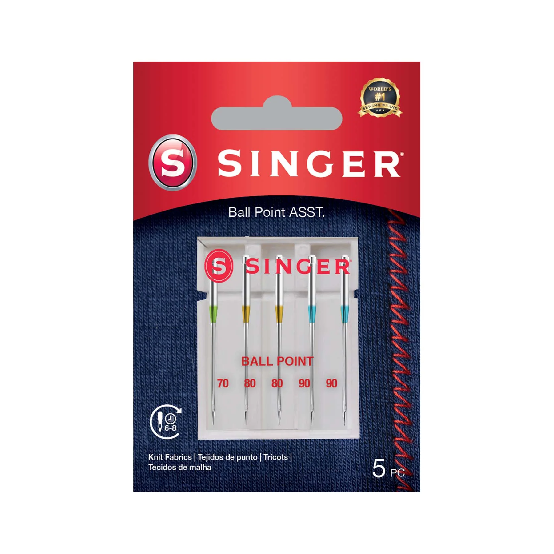 SINGER® Ball Point Needles Assorted Sizes 5-Pack
