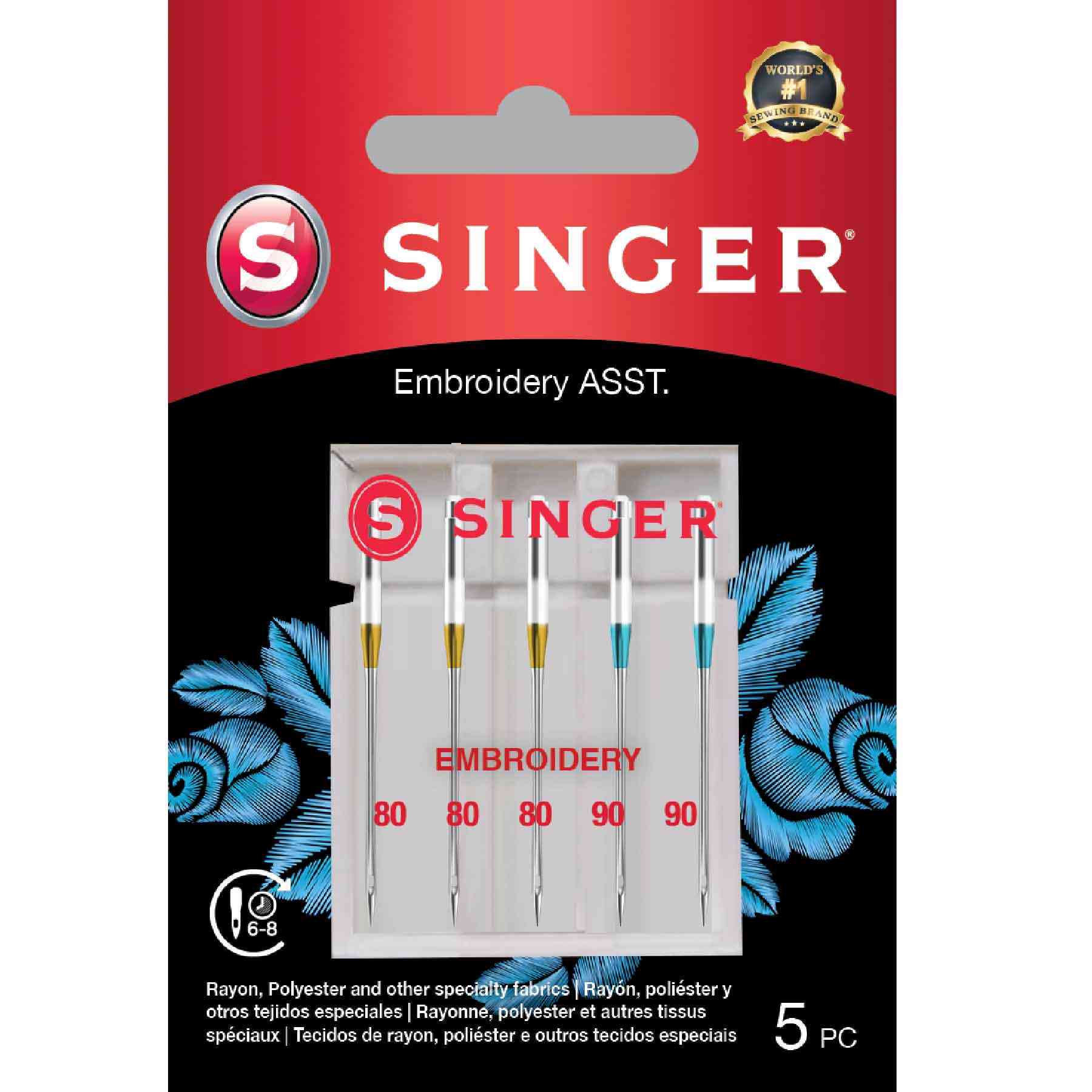 SINGERĀ® Embroidery Needles Assorted Sizes 5-Pack