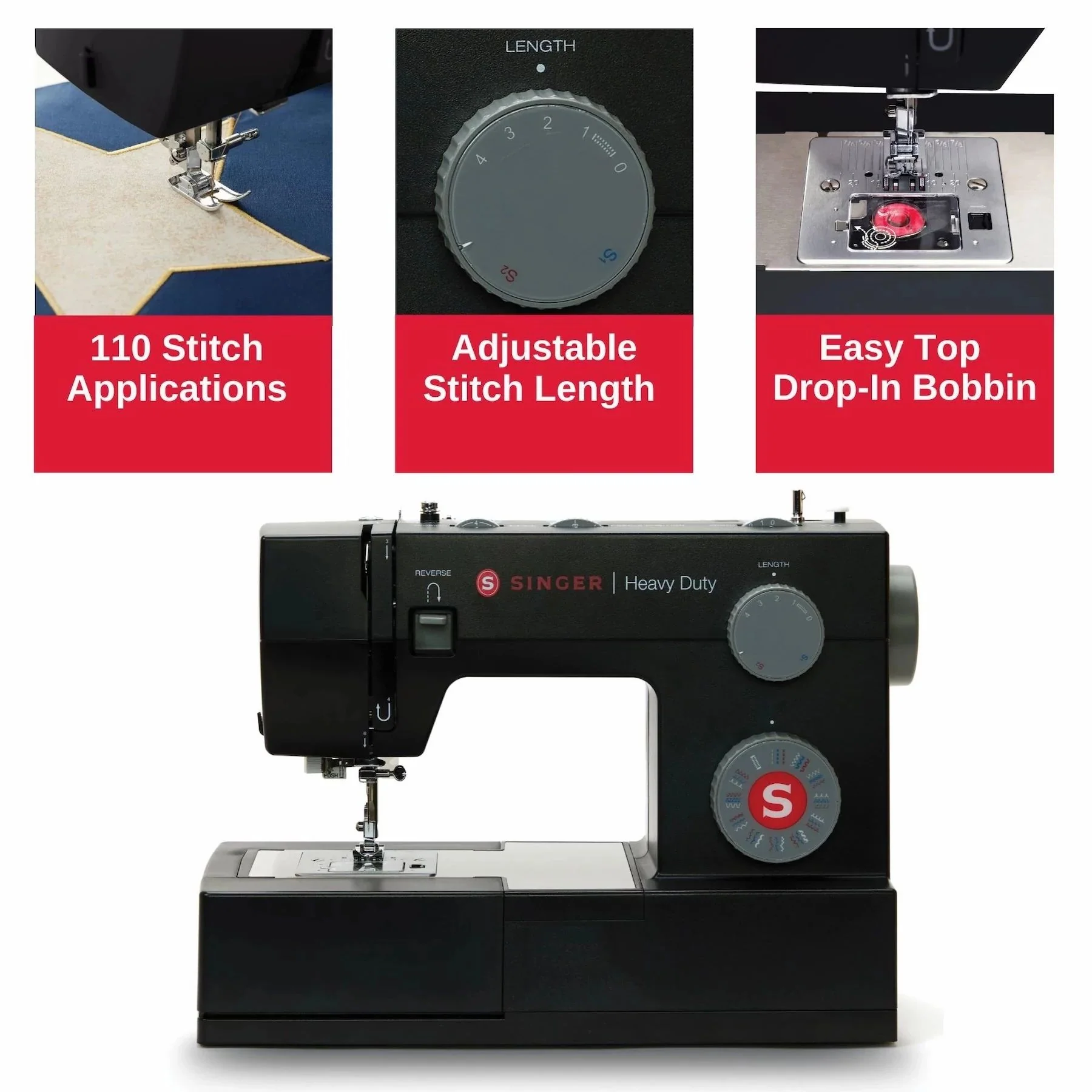 SINGER® Heavy Duty 4432 Black Sewing Machine & Black Universal Hard Case Bundle - Image 5