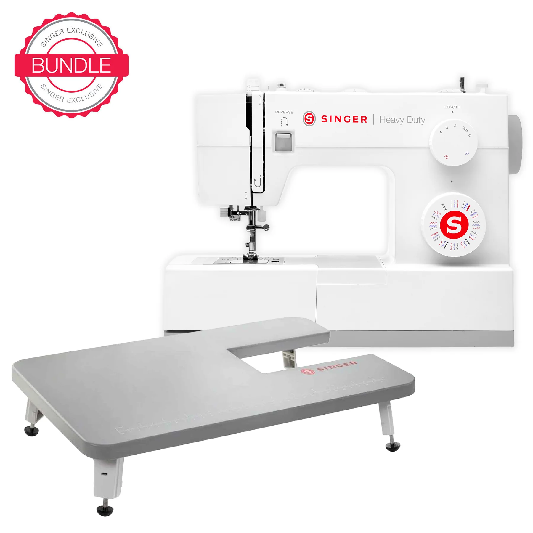 SINGER® Heavy Duty 4452 White Sewing Machine & Extension Table Bundle