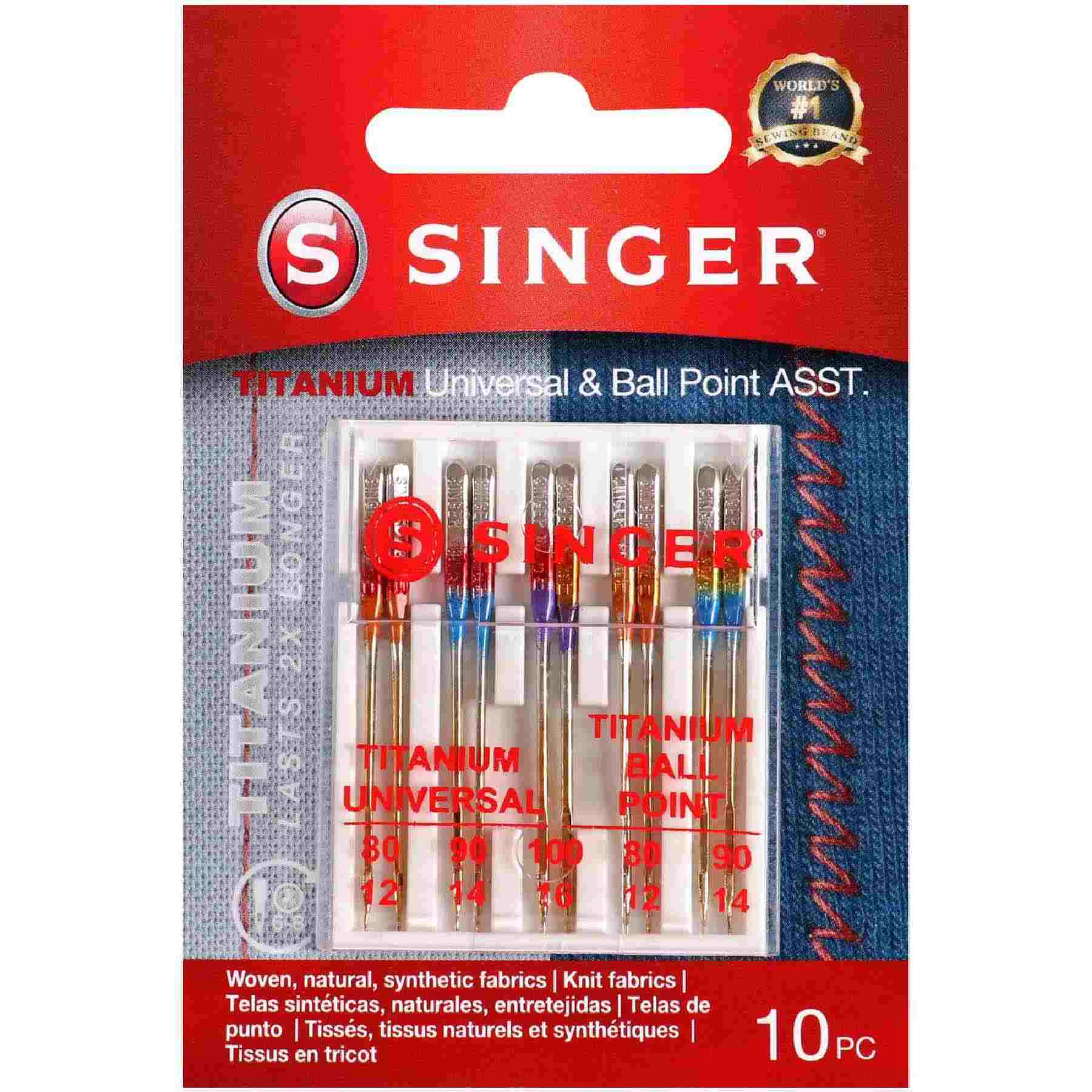 SINGERĀ® Titanium Universal & Ball Point Needles, Assorted Sizes