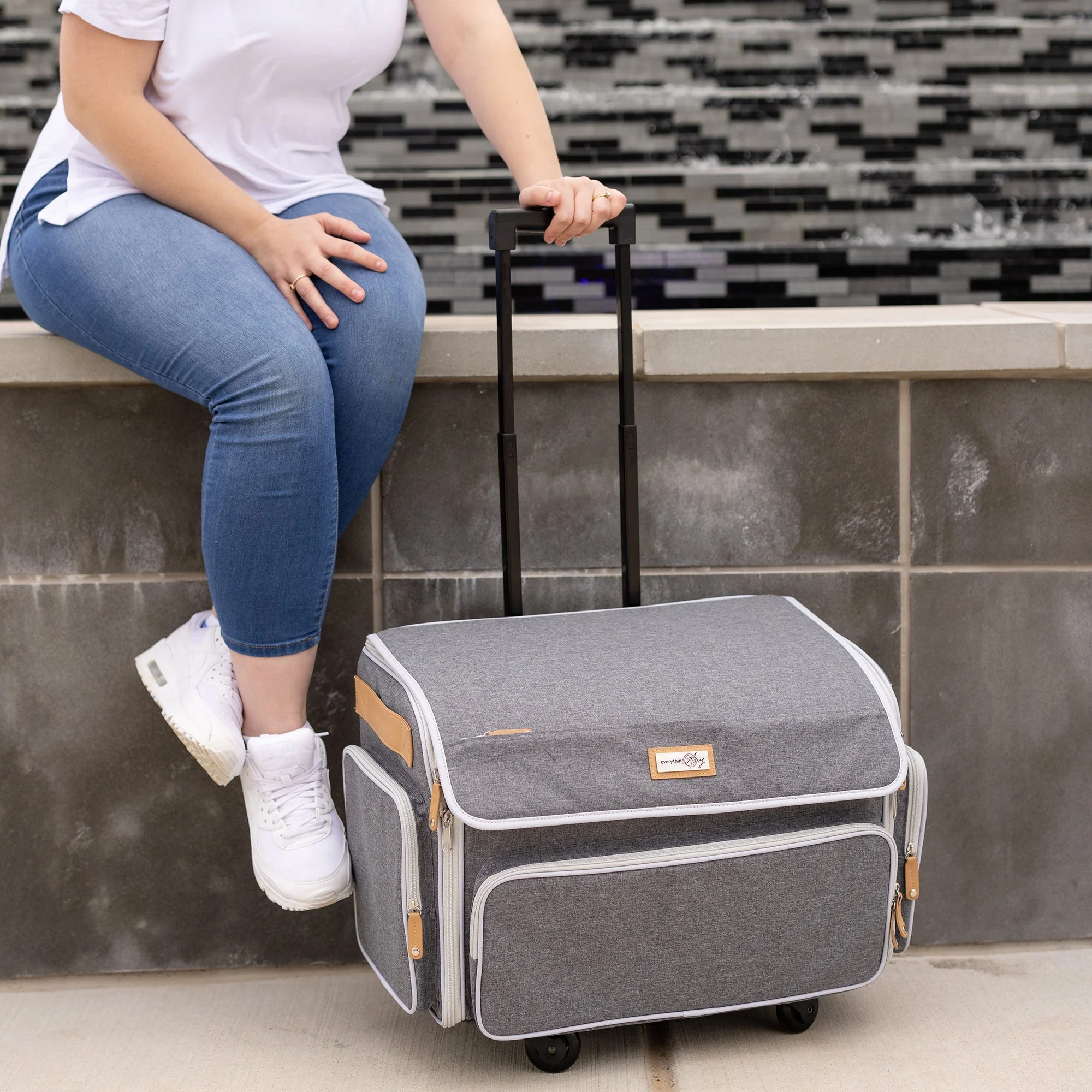 XL 4 Wheel Collapsible Deluxe Rolling Sewing Machine Storage Case, Heather Grey - Image 6