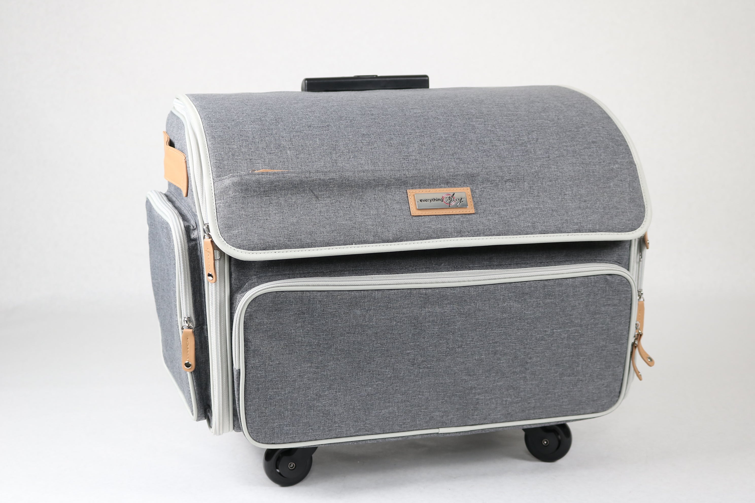 XL 4 Wheel Collapsible Deluxe Rolling Sewing Machine Storage Case, Heather Grey - Image 8