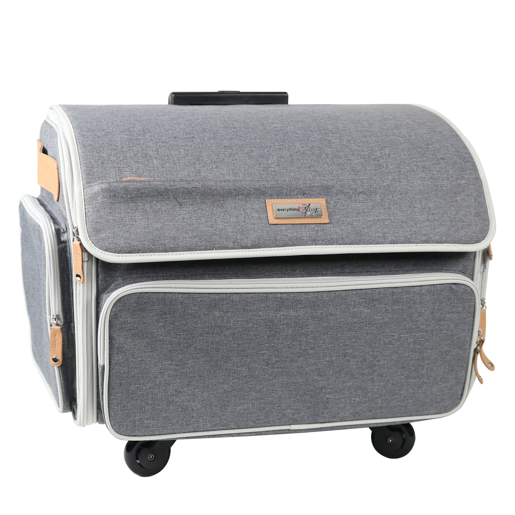 XL 4 Wheel Collapsible Deluxe Rolling Sewing Machine Storage Case, Heather Grey - Image 9